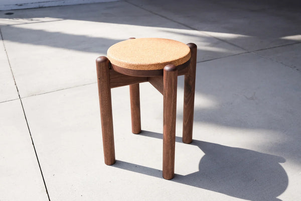 Cork top stool from above showing concave cork seat detail