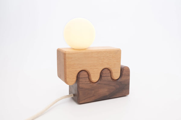 Canyon wood table lamp in oak walnut handmade by Koppa Wood Design Costa Mesa
