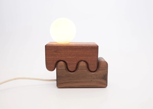 Handcrafted bedside lamp in Sapele walnut finish