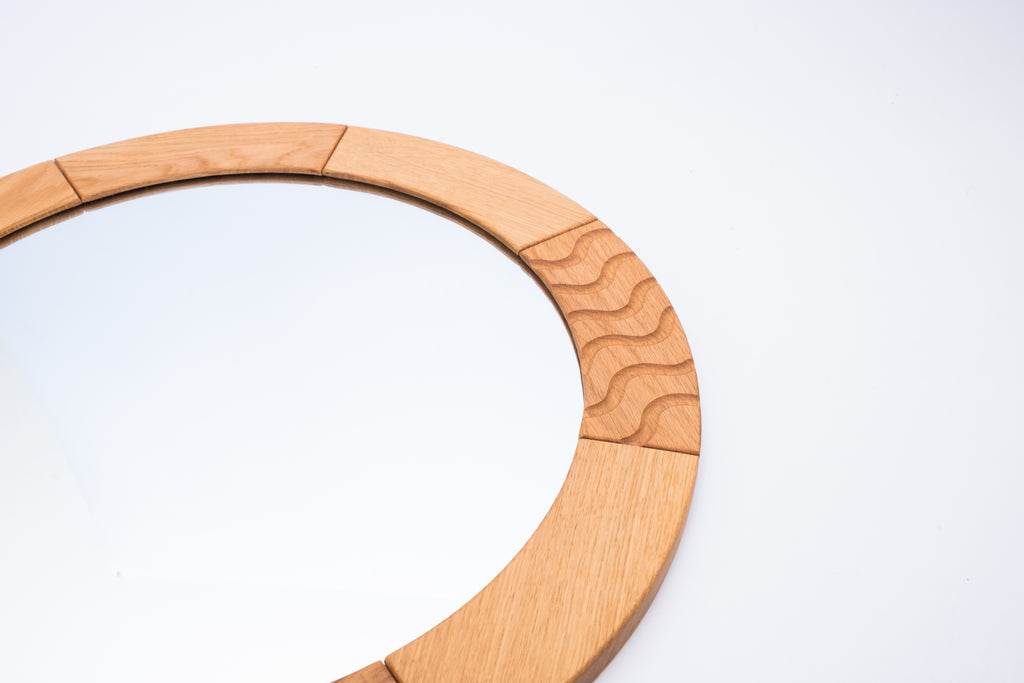 Round Wood Mirror with Ripple Pattern