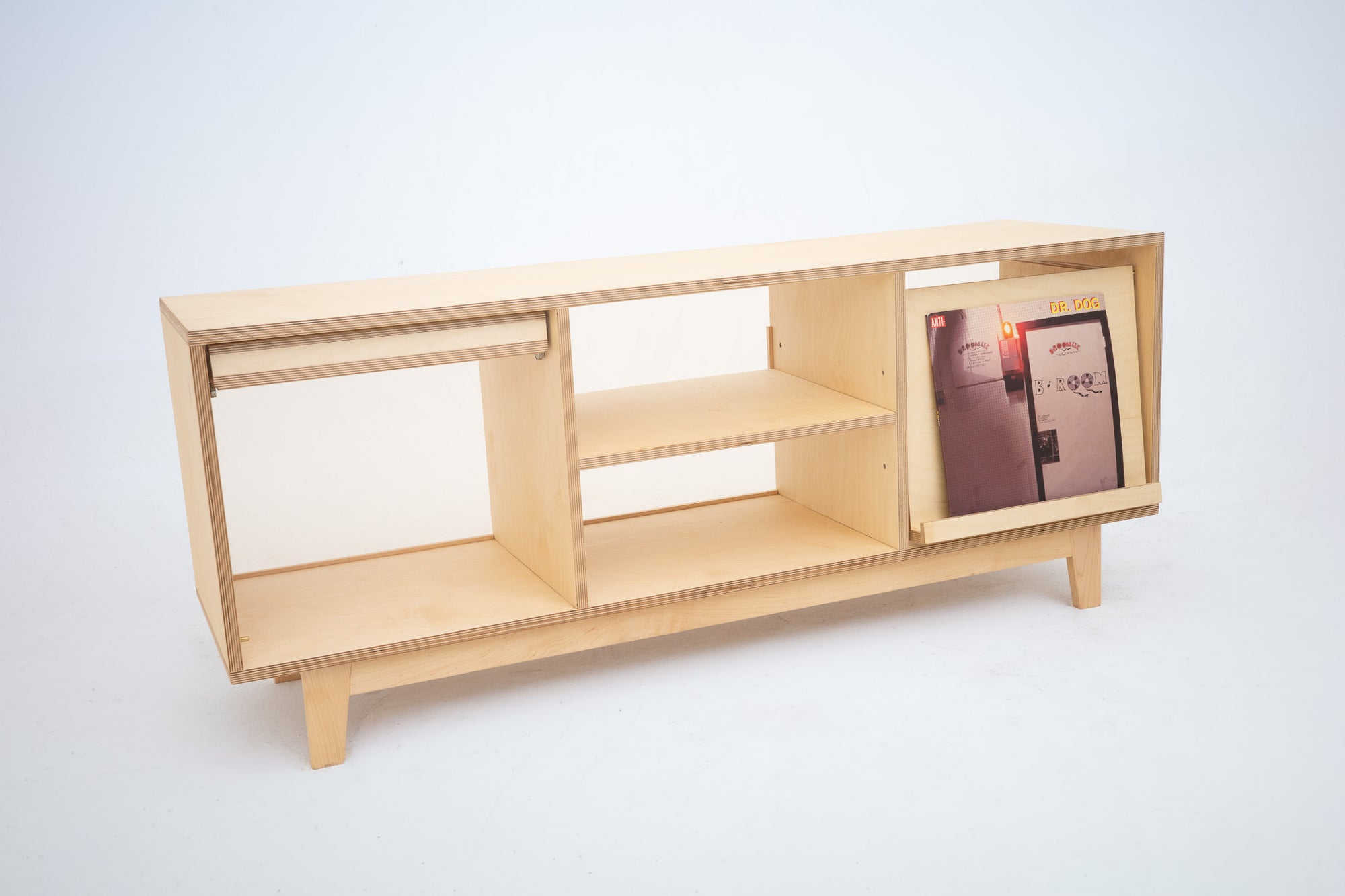 Record Player Console with Pull-Out LP Display