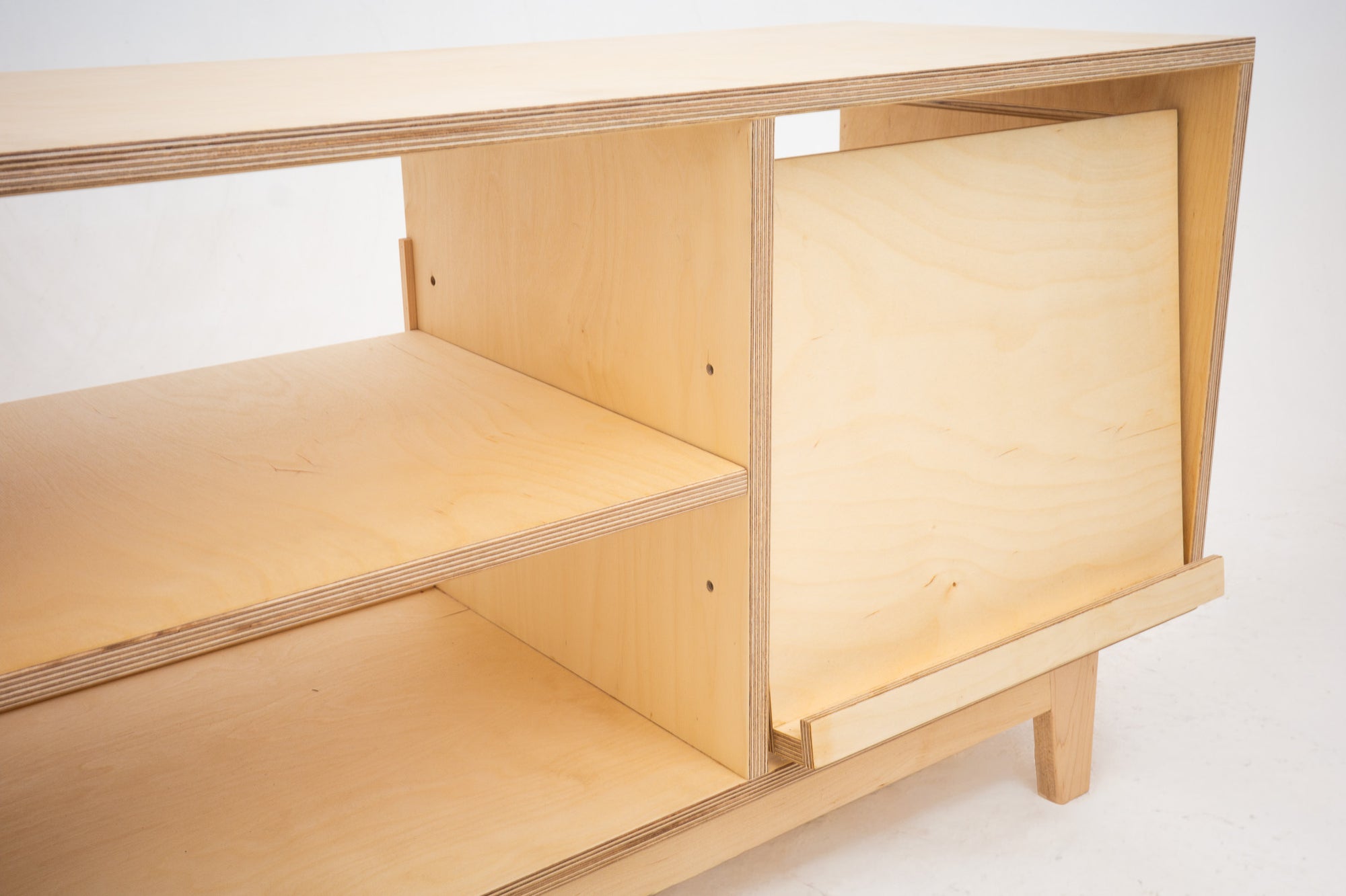Vinyl record storage console with turntable setup