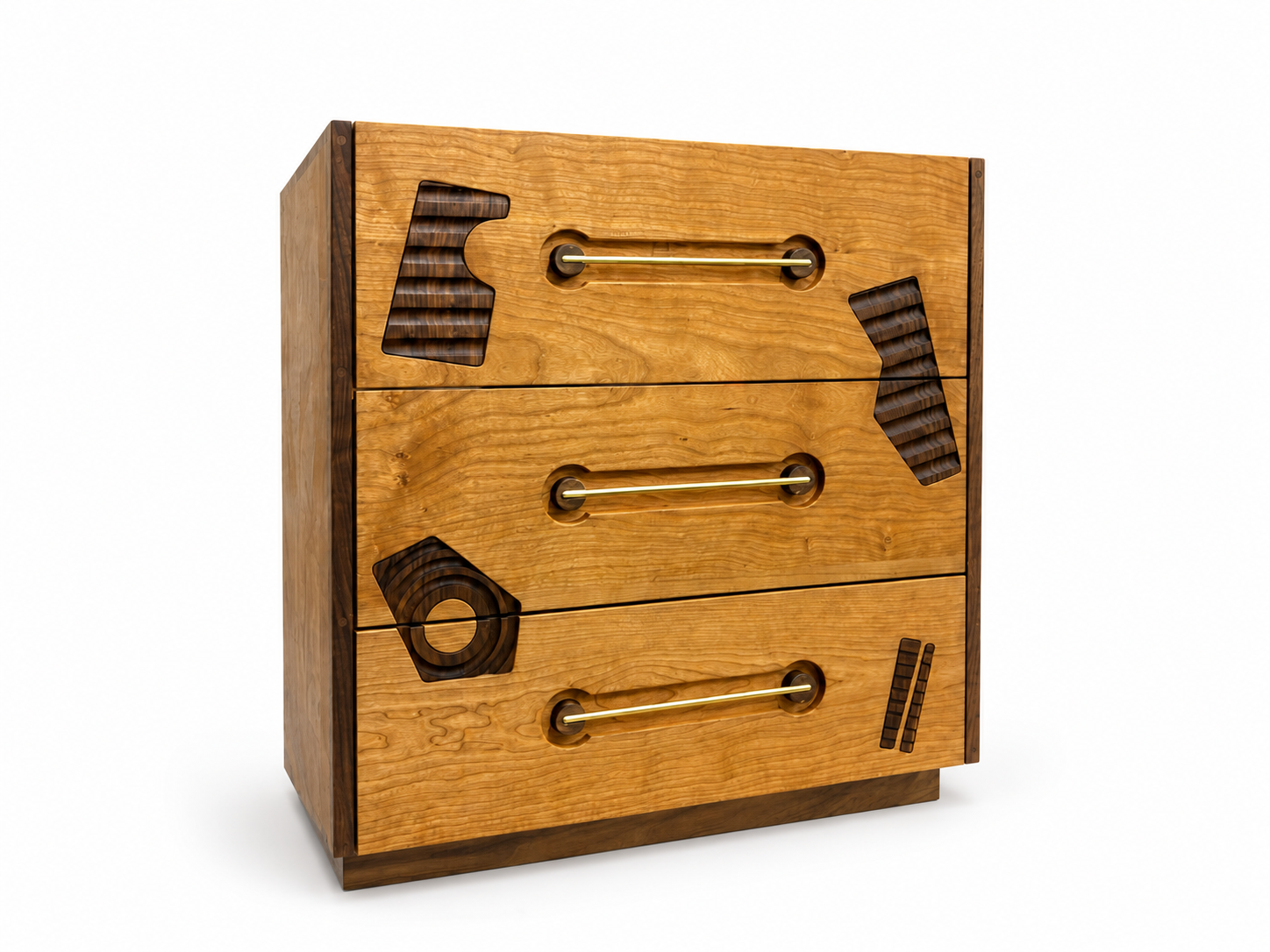 Playful Abstract Inlay Dresser with Custom Brass Pulls - 1