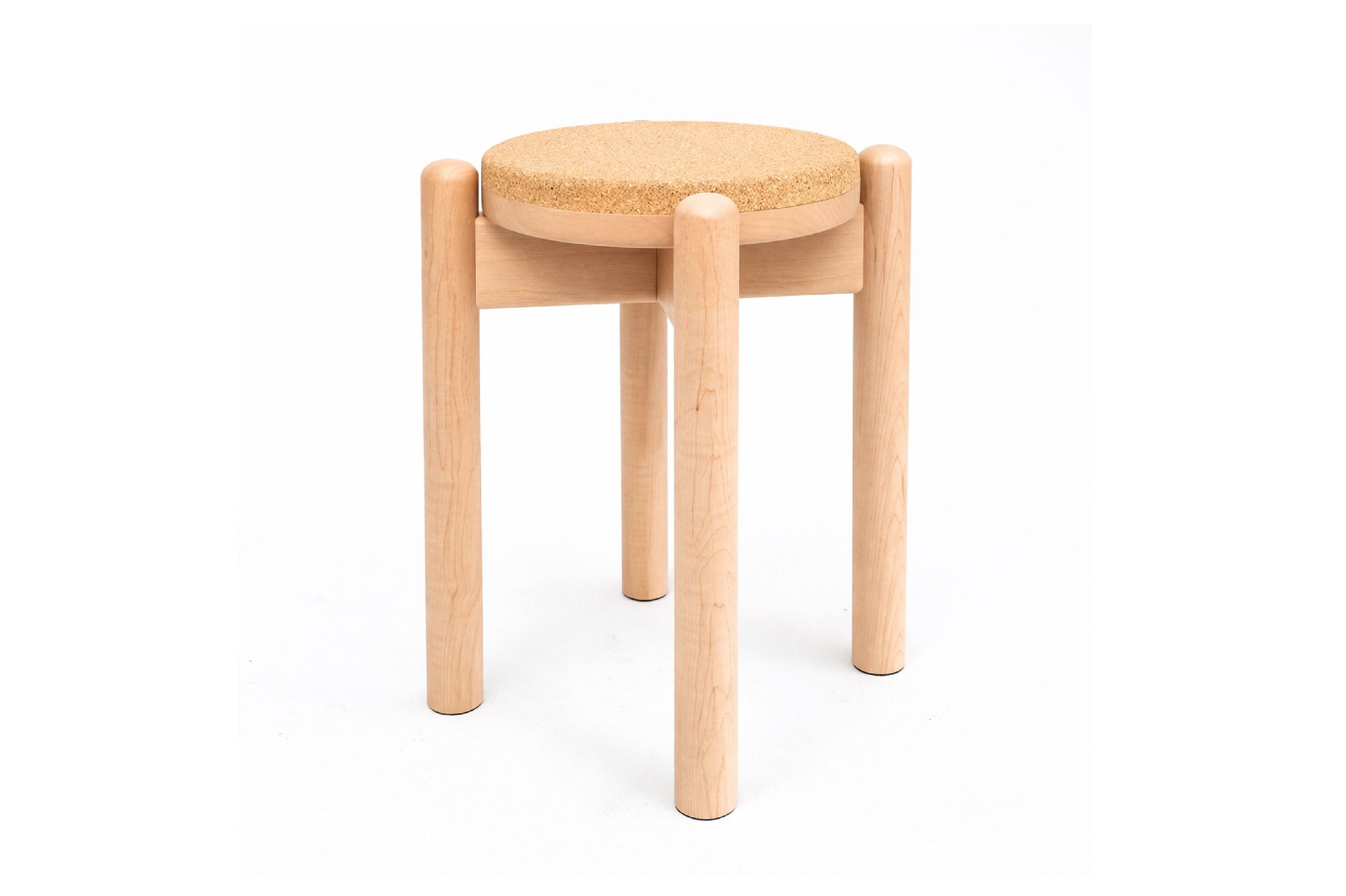 Pesä stool in maple wood with natural cork concave seat