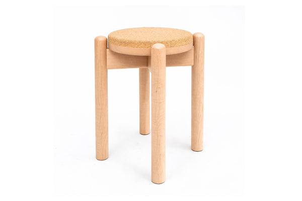 Pesä stool in maple wood with natural cork concave seat