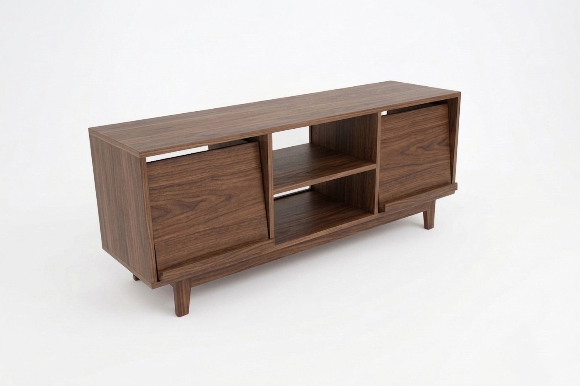 Walnut finish record player console lifestyle photo