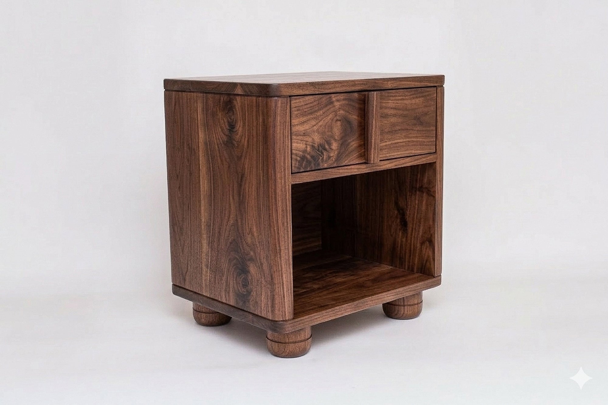 Vertis nightstand in walnut finish lifestyle image