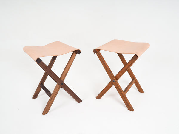 Foldable Leather studio stool teak