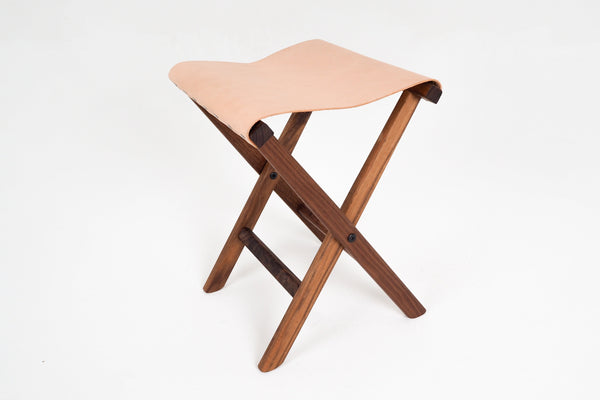 Foldable Leather studio stool walnut
