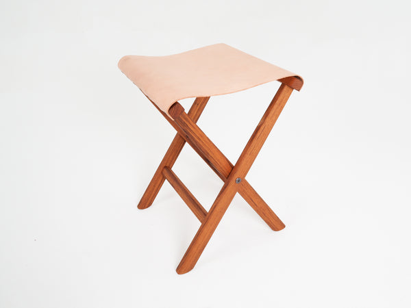 Foldable Leather studio stool teak
