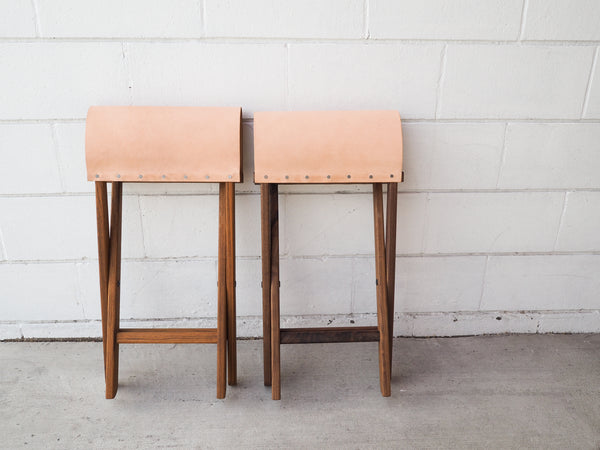 Foldable Leather studio stool teak