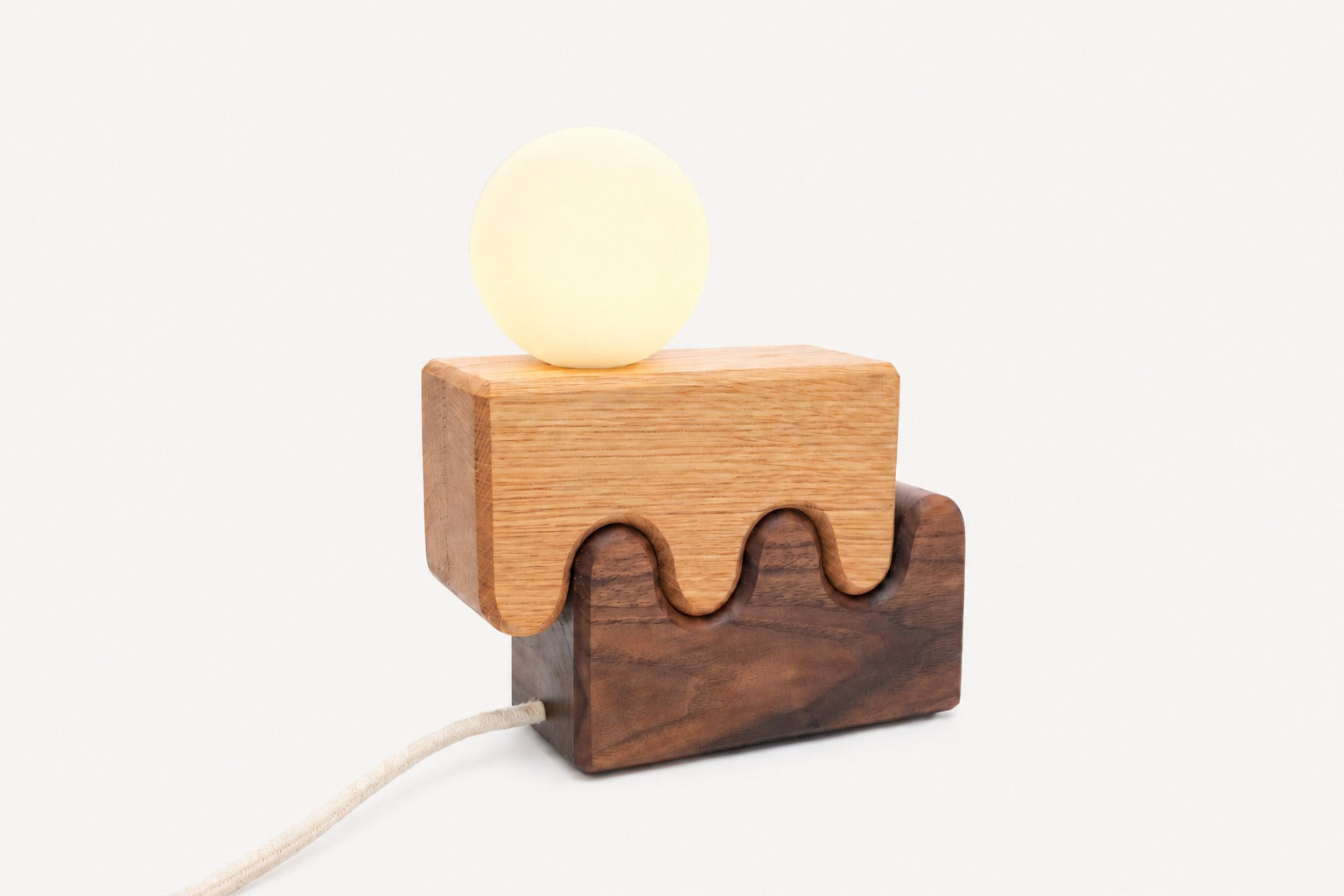 Canyon wood table lamp in oak walnut handmade by Koppa Wood Design Costa Mesa