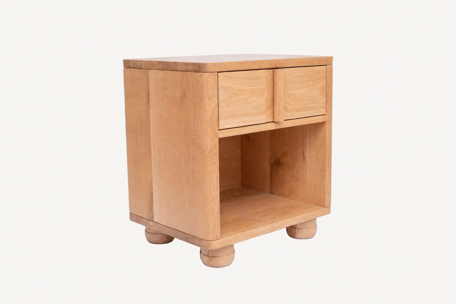 Vertis solid white oak nightstand with vertical dowel pull handmade by Koppa Wood Design