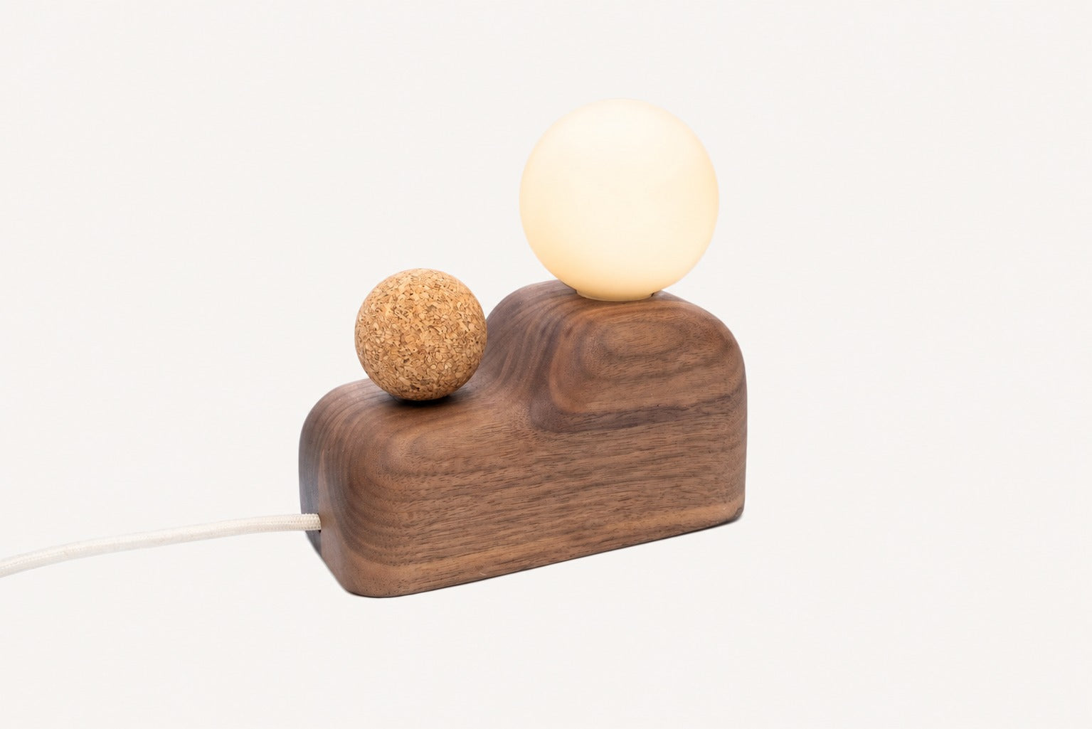 Cerro bedside lamp with cork ball twist switch handmade by Koppa Wood Design