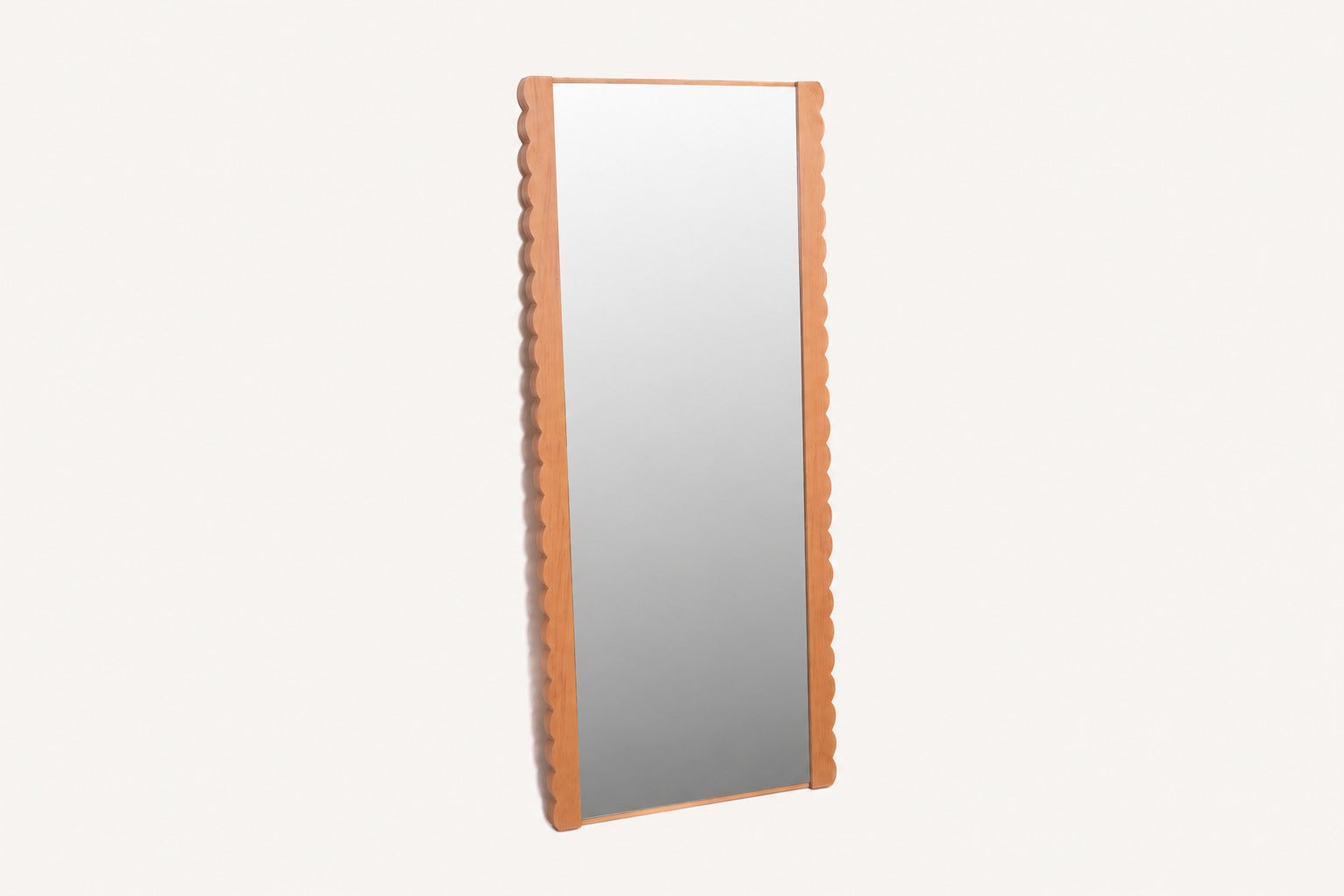 Scallop wood frame mirror in walnut handmade by Koppa Wood Design Costa Mesa