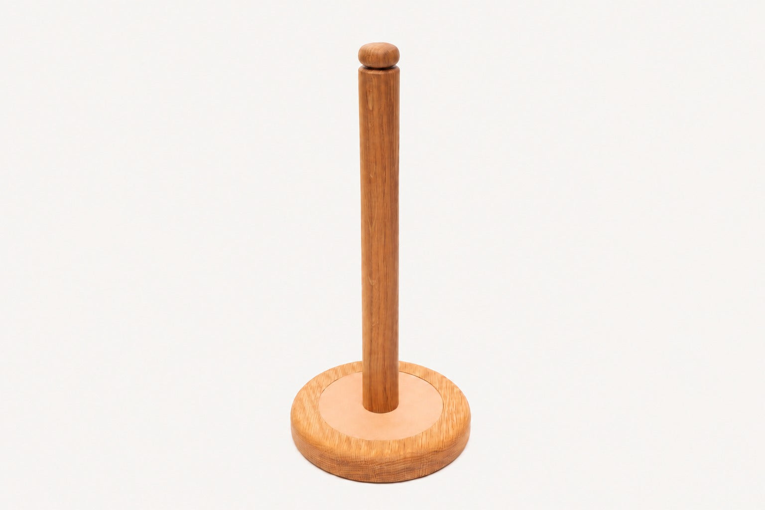 Handcrafted white oak paper towel holder with leather inlay by Koppa Wood Design